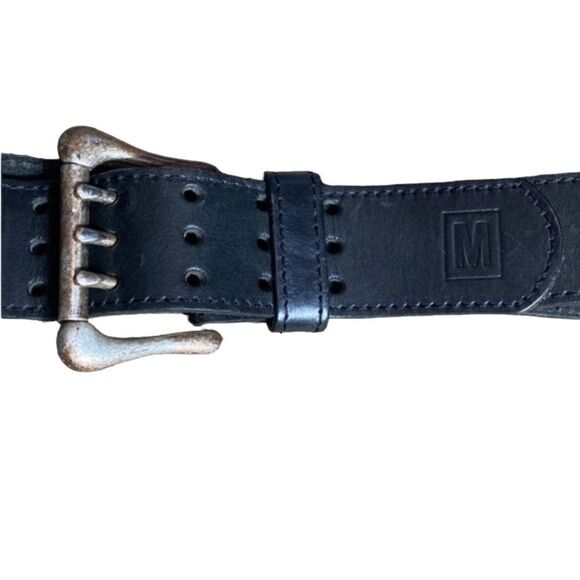 Mossimo black thick leather belt womens 3 prong buckle goth rock moto grunge - Picture 2 of 3